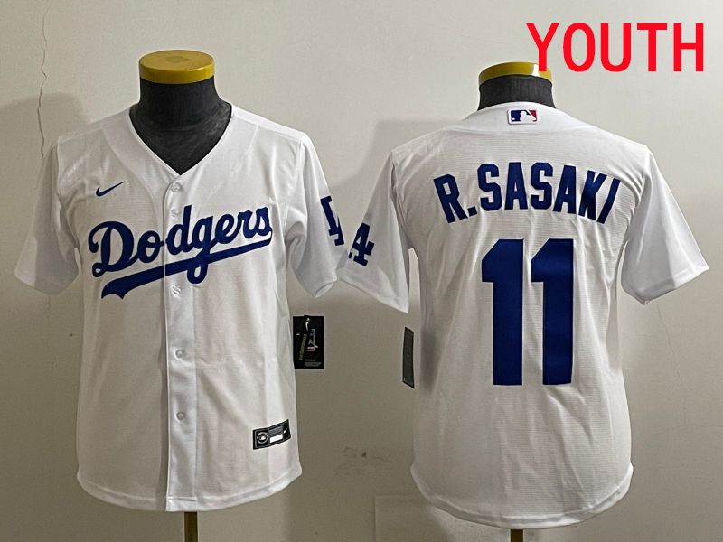 Youth Los Angeles Dodgers #11 R.Sasaki White Game 2025 Nike MLB Jersey style 1->youth mlb jersey->Youth Jersey